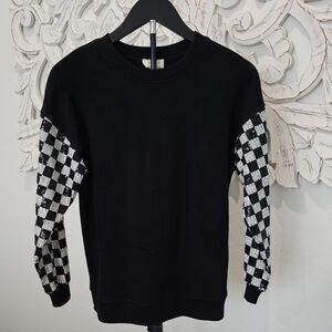 Big Girls Black Checkered Sequinsed Sleeve Sweatshirt NWT